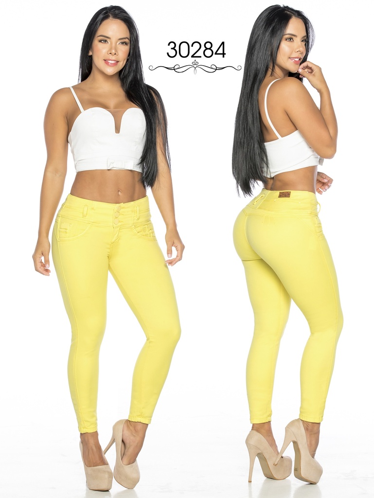 Jeans Levantacola Skinny Amarillo