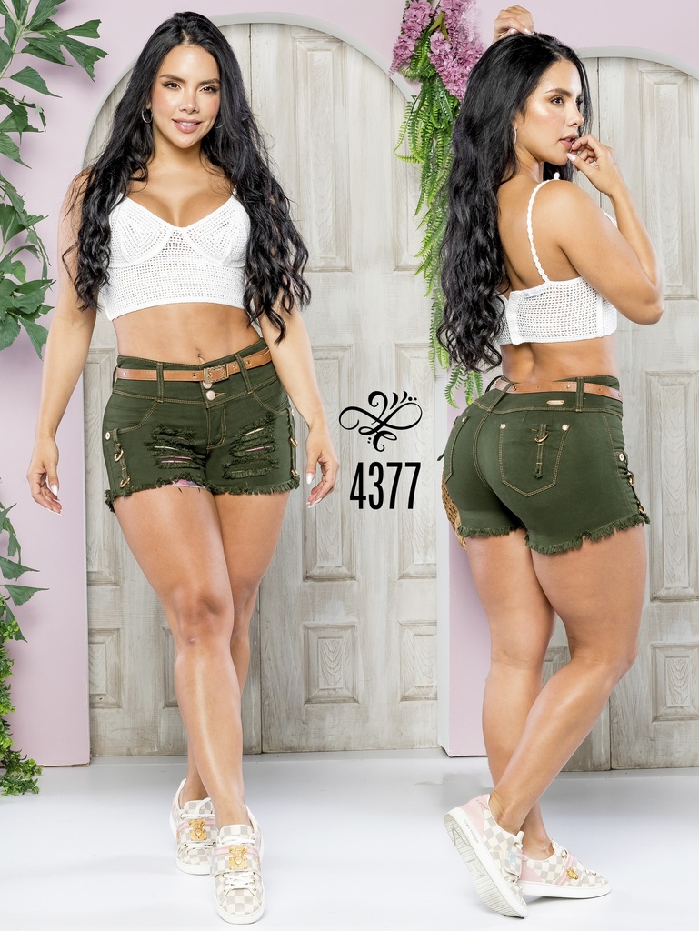 Women's Olive Green Embroidered-Pocket Butt-Lifting Shorts