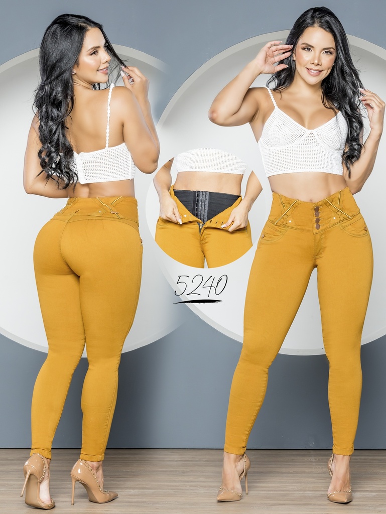 [2675240S01] Women's Mustard Yellow Butt-Lifting Skinny Jeans with Built-In Girdle (1)