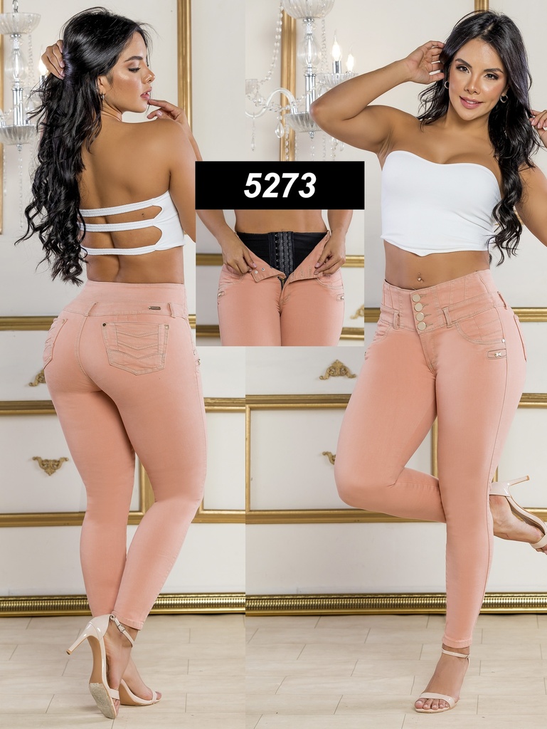 Jeans Levantacola Skinny Rosado Durazno con Faja Interna