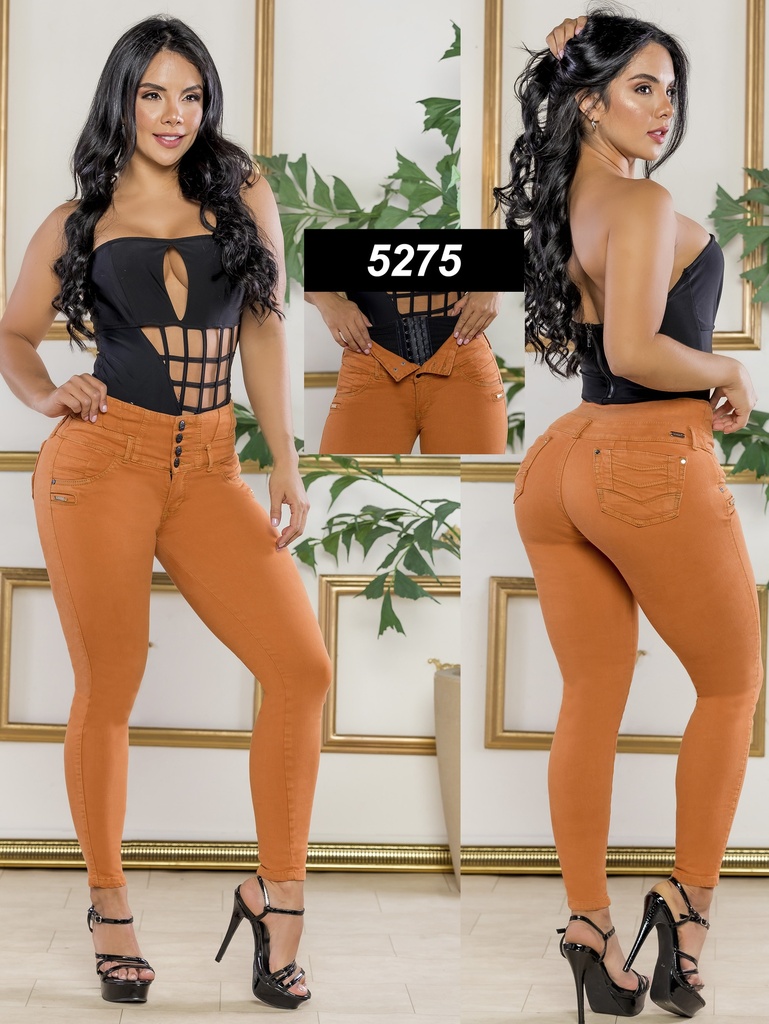 Jeans Levantacola Skinny Naranja Calabaza con Faja Interna