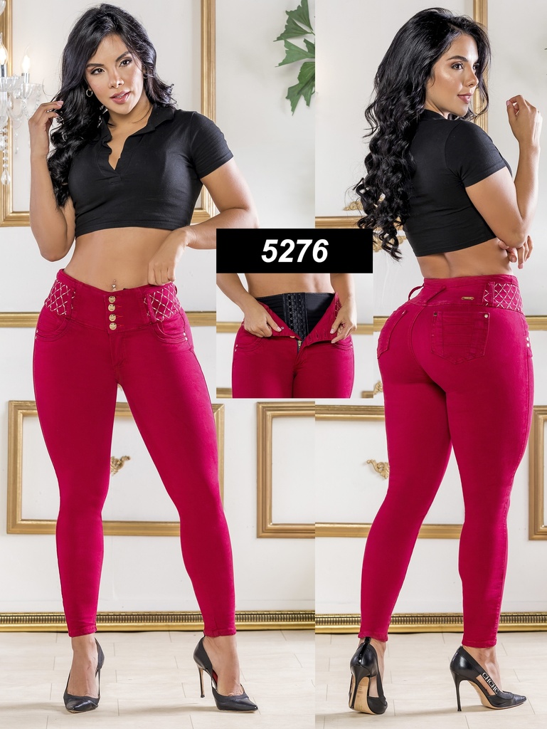 [2675276S03] Women's Fuchsia Red Butt-Lifting Skinny Jeans with Built-In Girdle (3)