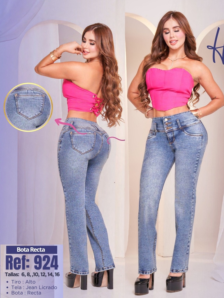 Women's Medium Wash Straight Butt Lift Jeans 924