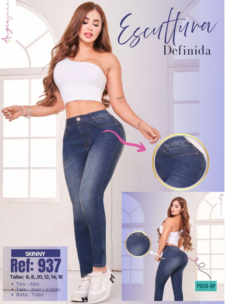 Women's Medium Wash Skinny Butt Lift High-Rise Jeans 937