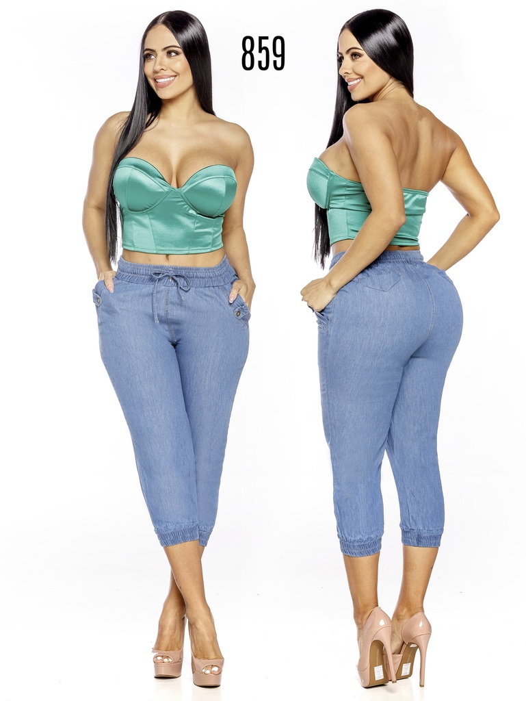 Jeans Capri Estilo Jogger Azul Claro para Mujer 859