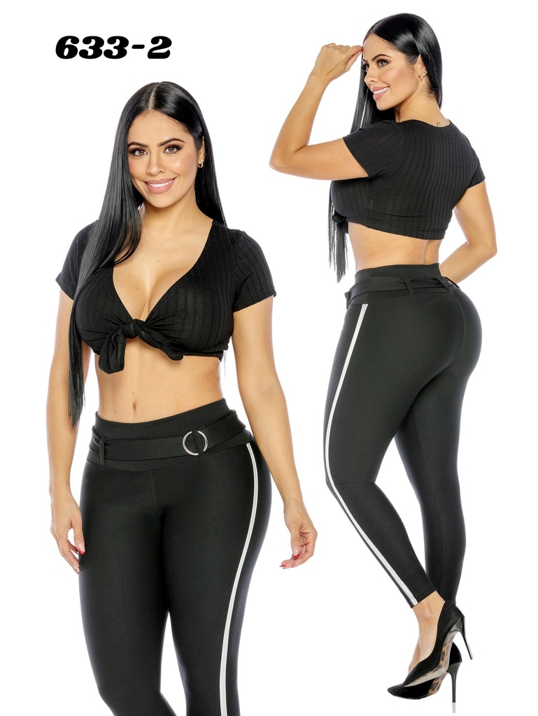 Leggings Franja Lateral Negro para Mujer 633-2