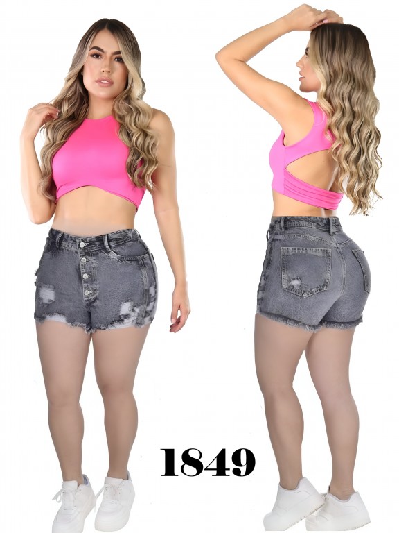 Short Jean Desgastado Levantacola Gris para Mujer 1849