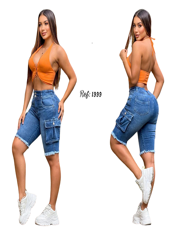 Short Bermuda Cargo Azul Jean para Mujer 1999