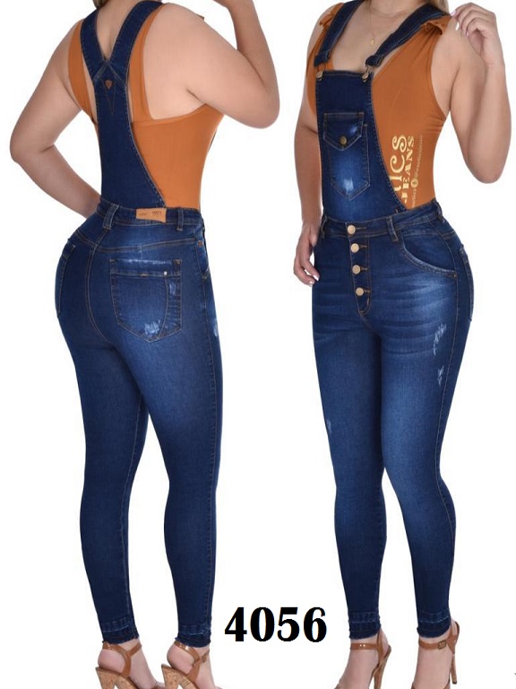 Enterizo Overol Largo Skinny Azul Jean Oscuro para Mujer 4056