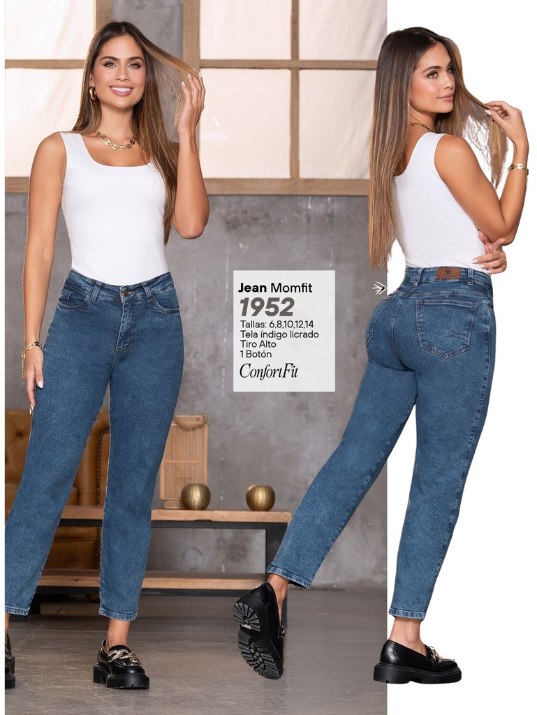 Jeans Recto Levantacola Lavado Medio para Mujer 1952