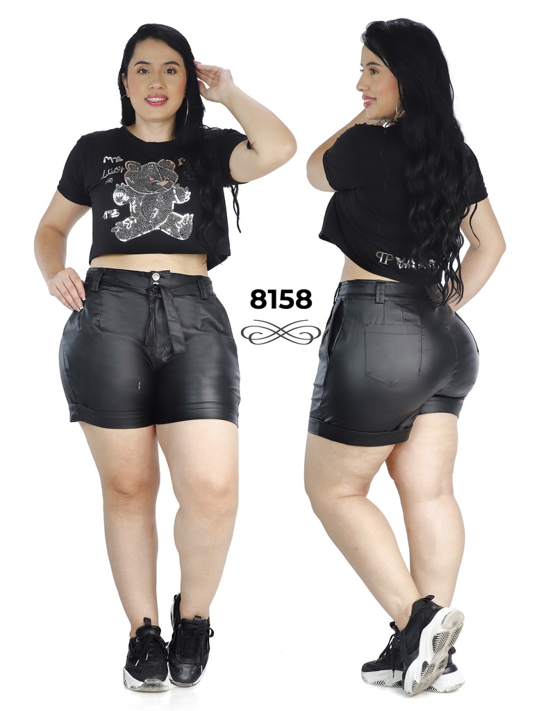 Short Cuero Sintético Tiro Alto Negro para Mujer 8158