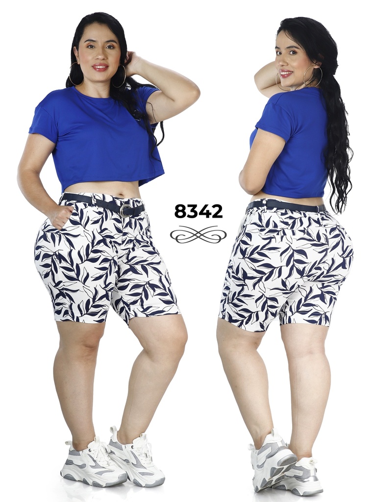 Short Bermuda Estampada Estampado Hojas Azul Marino para Mujer 8342