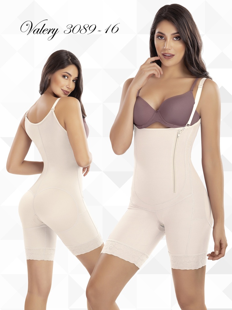 [3583089M16] Women's Cream Strap Mid-Thigh Butt Lift Body Shaper Shapewear 3089-16 (M)