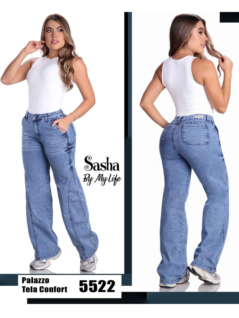 Women's Light Wash Palazzo Wide-Leg Jeans 5522