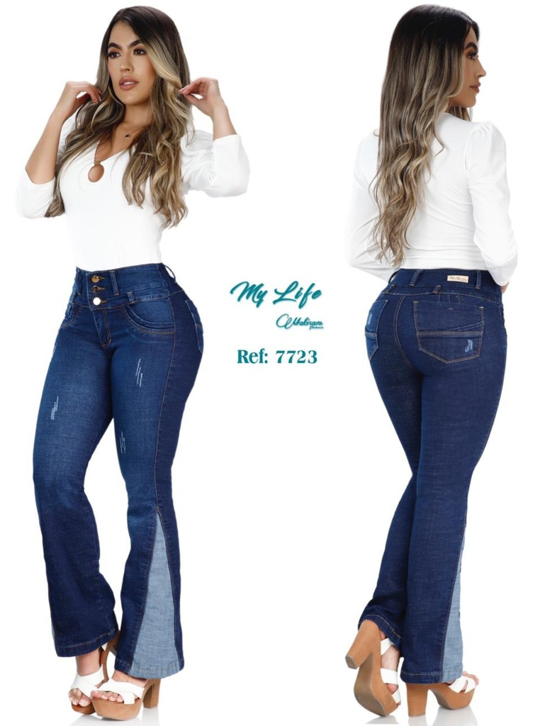 Women's Dark Wash Flare Side Panel Butt Lift Jeans 7723