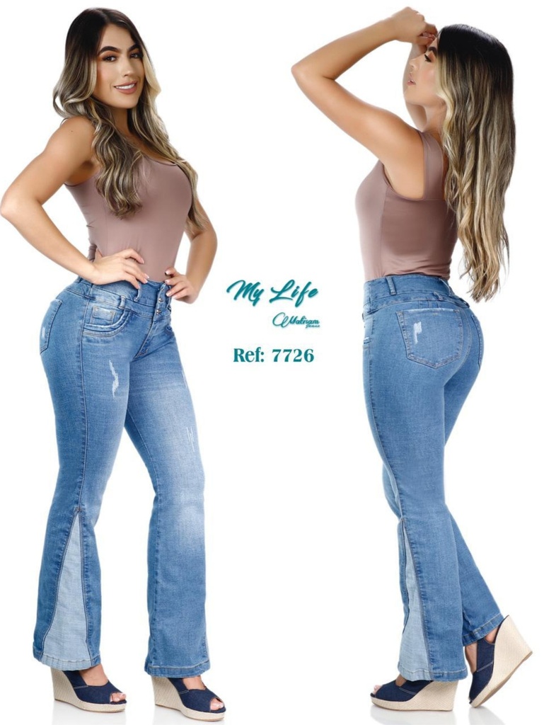 Women's Light Wash Flare Side Panel Butt Lift Jeans 7726
