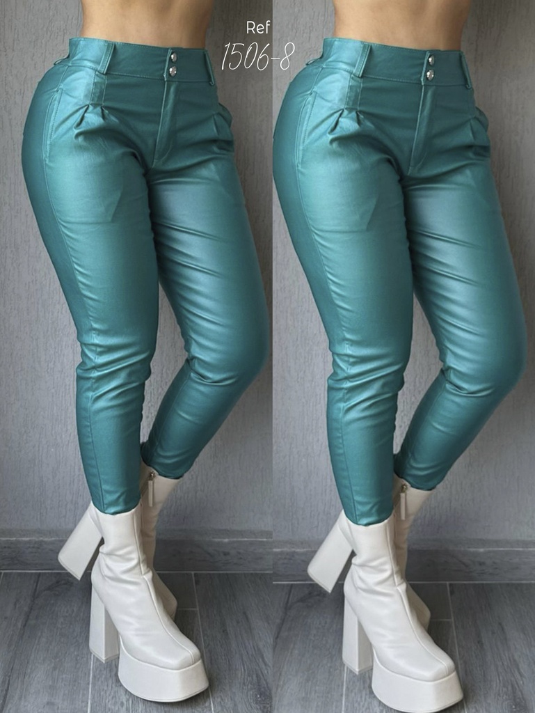 Pantalón Jogger Cuero Sintético Verde Azulado para Mujer