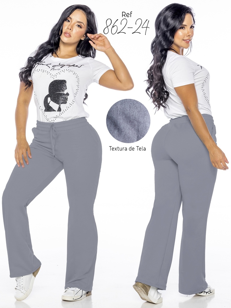 Women's Gray Wide-Leg Drawstring Pants 862-24