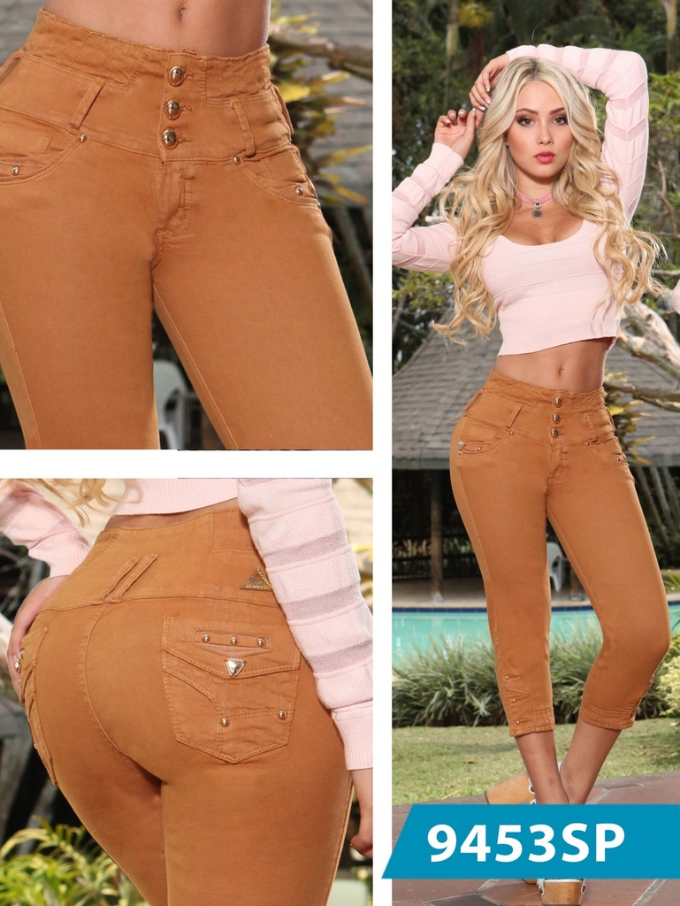 Women's Camel High-Waist Butt Lift Capri Jeans 9453SP
