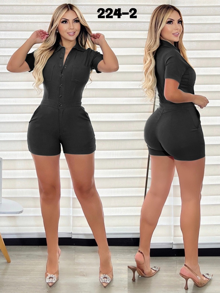 Colombian Zip-Front Romper – Short Sleeve, Black