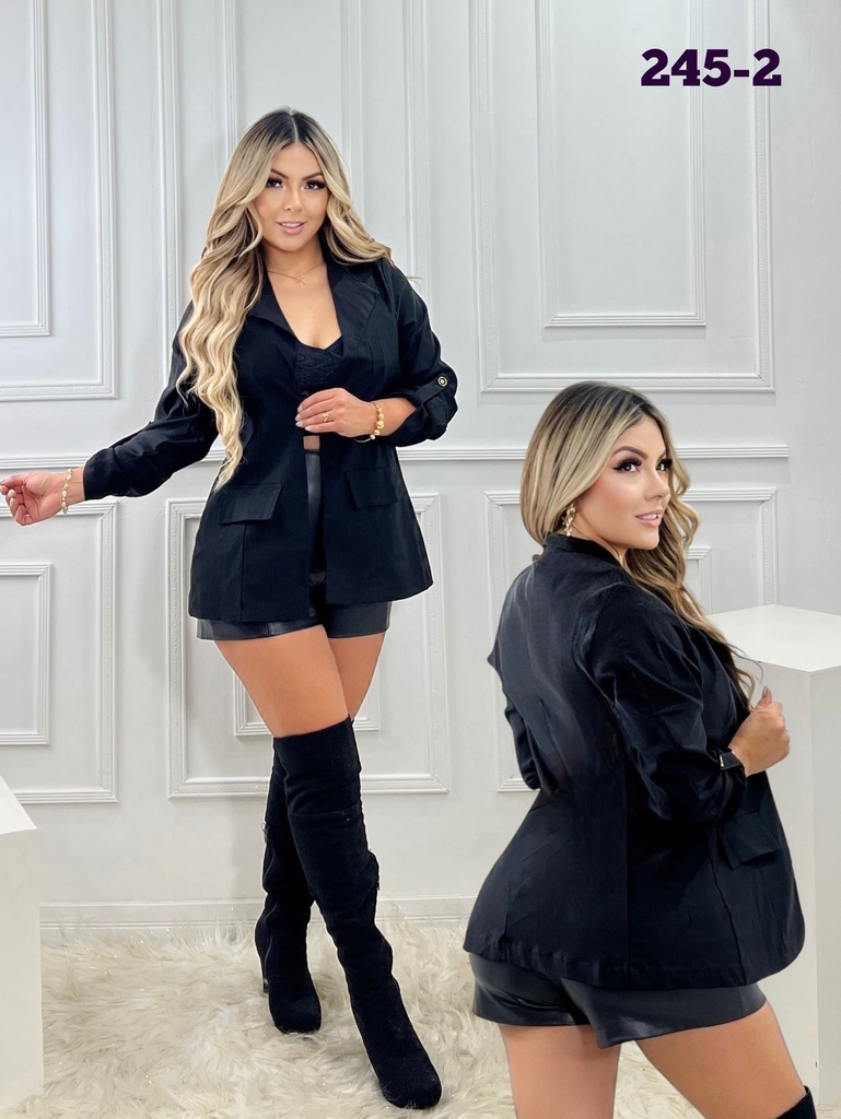 Women's Black Faux Leather-Look Blazer 245-2