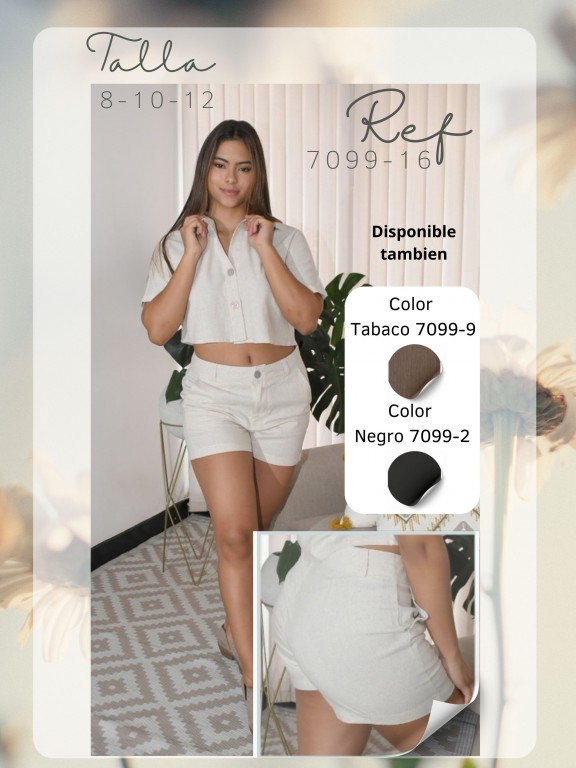 [3807099203] Women's Cream Linen-Look Two-Piece Set – Cropped Button-Up Shirt and High-Waisted Shorts (3)