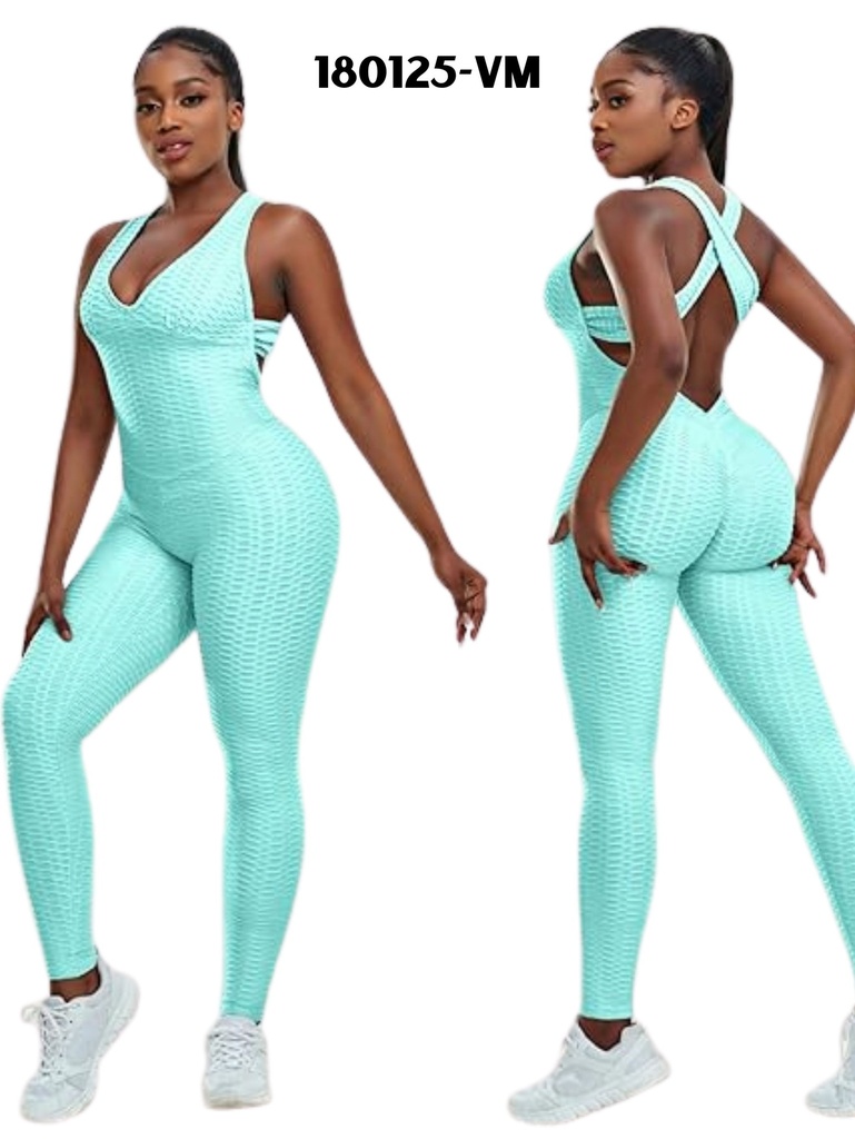 [386180125VMS] Women's Mint Textured Activewear Jumpsuit 180125-VM (S)
