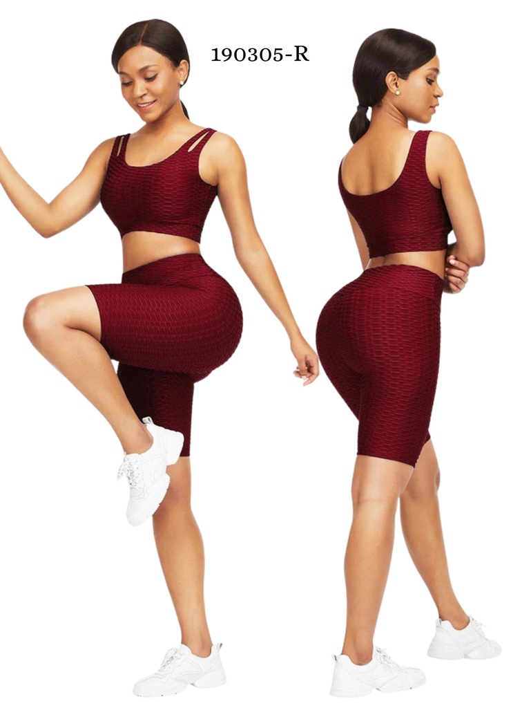 [386190305RS] Women's Burgundy Sports Bra & Biker Shorts Activewear Set 190305-R (S)