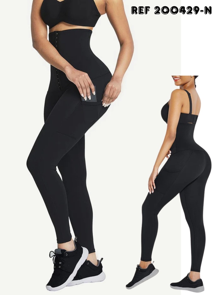 [386200429NS] Women's Black High-Waisted Sculpting Leggings with Hook-Front Waist (S)