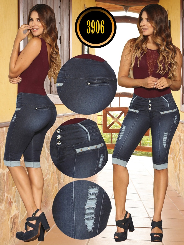 [502390601] Women's Dark Wash Cuffed Butt-Lifting Knee-Length Jeans with Zip Pockets – Cokette (1)